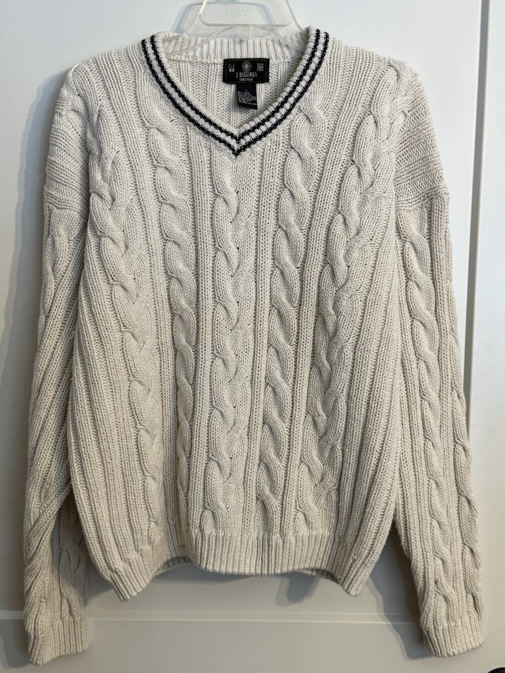 Vintage 90’s J. Riggings Ivory Chunky Knit Oversized V-neck Sweater Jumper L